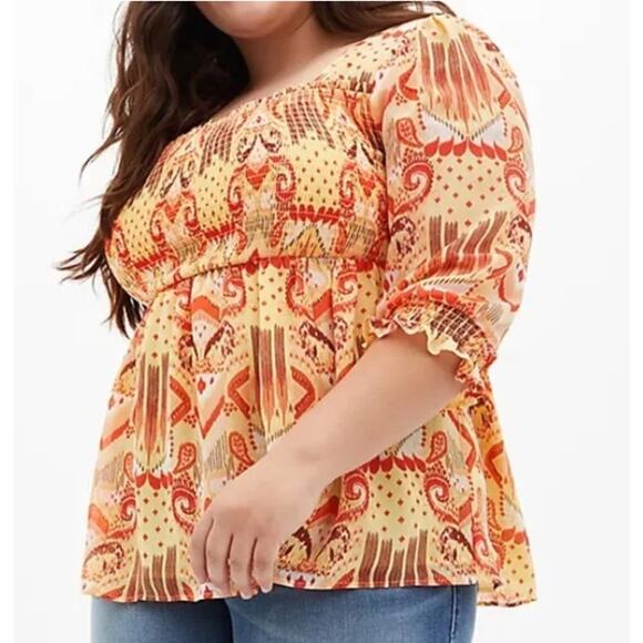 torrid Tops - Torrid Yellow and Orange Smocked Babydoll Top Size 3 (3X)